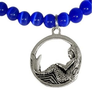 Mermaid on dark blue Catseye glass necklace 1631